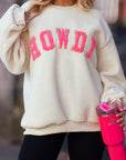 HOWDY Patched Round Neck Sherpa Sweatshirt - Little Miss Vanilla