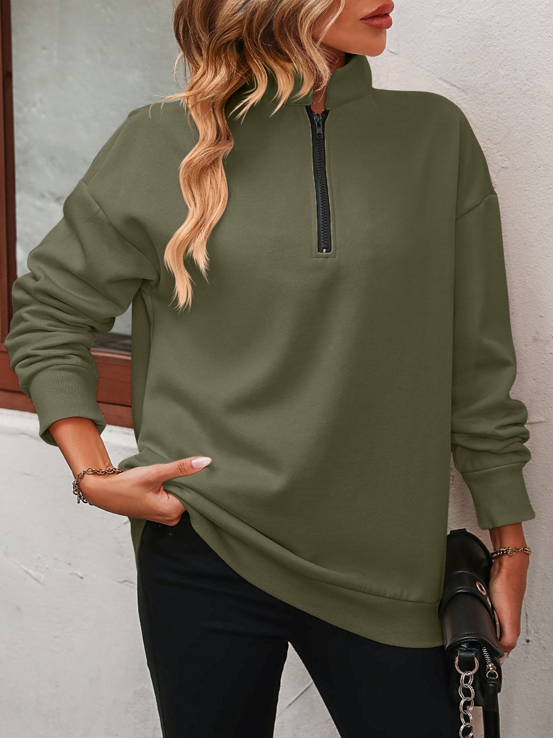 Mandy Zip-Up Dropped Shoulder Sweatshirt - Little Miss Vanilla