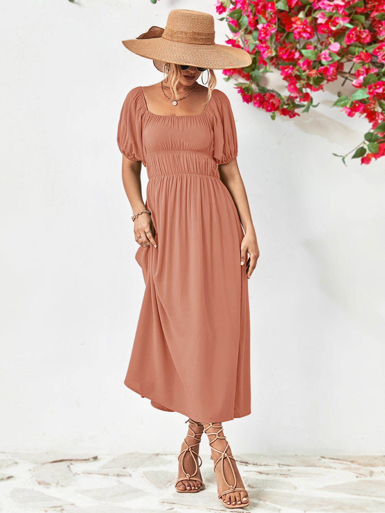 Off-Shoulder Balloon Sleeve Midi Dress - Little Miss Vanilla