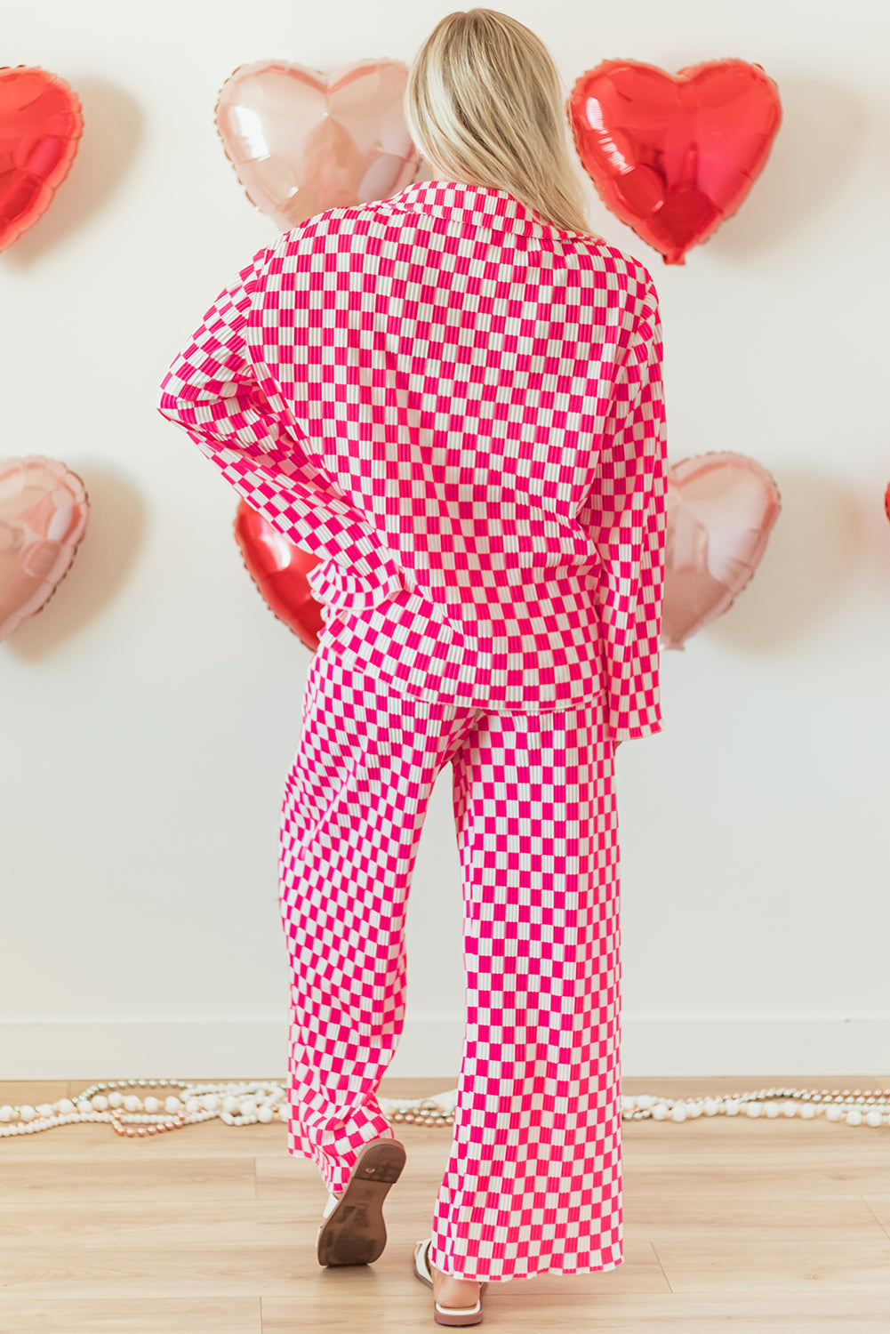 Pink Checkered Buttoned Shirt and High Waist Pants Pajama Set - Little Miss Vanilla