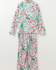 Pink Christmas Berries Plant Print Satin Long Sleeve Pajama Set - Little Miss Vanilla