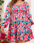 Plus Size Smocked Floral Square Neck Balloon Sleeve Dress - Little Miss Vanilla