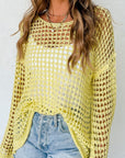 Openwork Round Neck Dropped Shoulder Knit Cover Up - Little Miss Vanilla