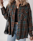 Brown Plaid Print Chest Pockets Buttoned Shirt Jacket - Little Miss Vanilla