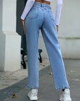 Side Slit High Waist Straight Jeans - Little Miss Vanilla