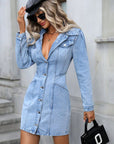 Collared Neck Button Up Denim Dress - Little Miss Vanilla