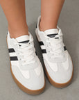 White Striped Lace-up Flat Sneakers