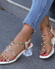 New Square Toe Transparent Sandals With Rivet Design Summer Fashion Crystal High-heeled Rivet Shoes For Women