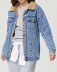 Button Up Collared Neck Plush Denim Jacket - Little Miss Vanilla