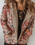 Beige Vintage Paisley Floral Printed Sherpa Lined Hooded Jacket