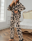 Khaki Cheetah Contrast Trim Loose Fit Two Piece Sleepwear - Little Miss Vanilla