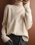 Women's Turtleneck Three-dimensional Rhombus Sweater