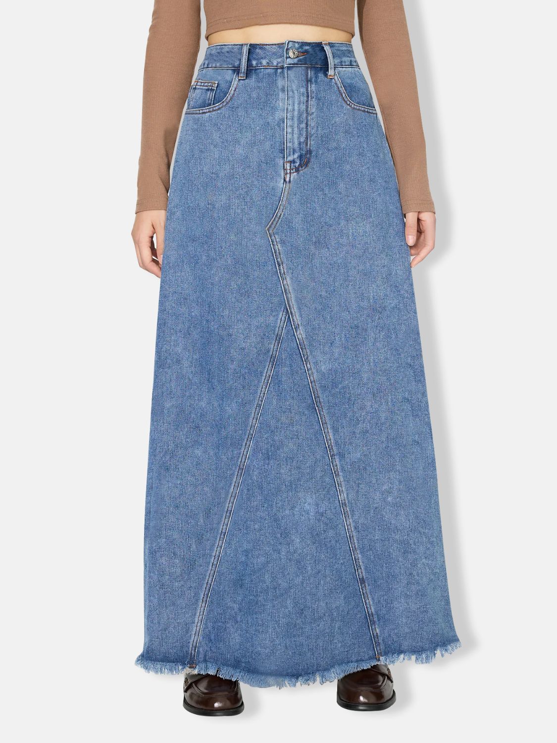 Raw Hem Maxi Denim Skirt - Little Miss Vanilla