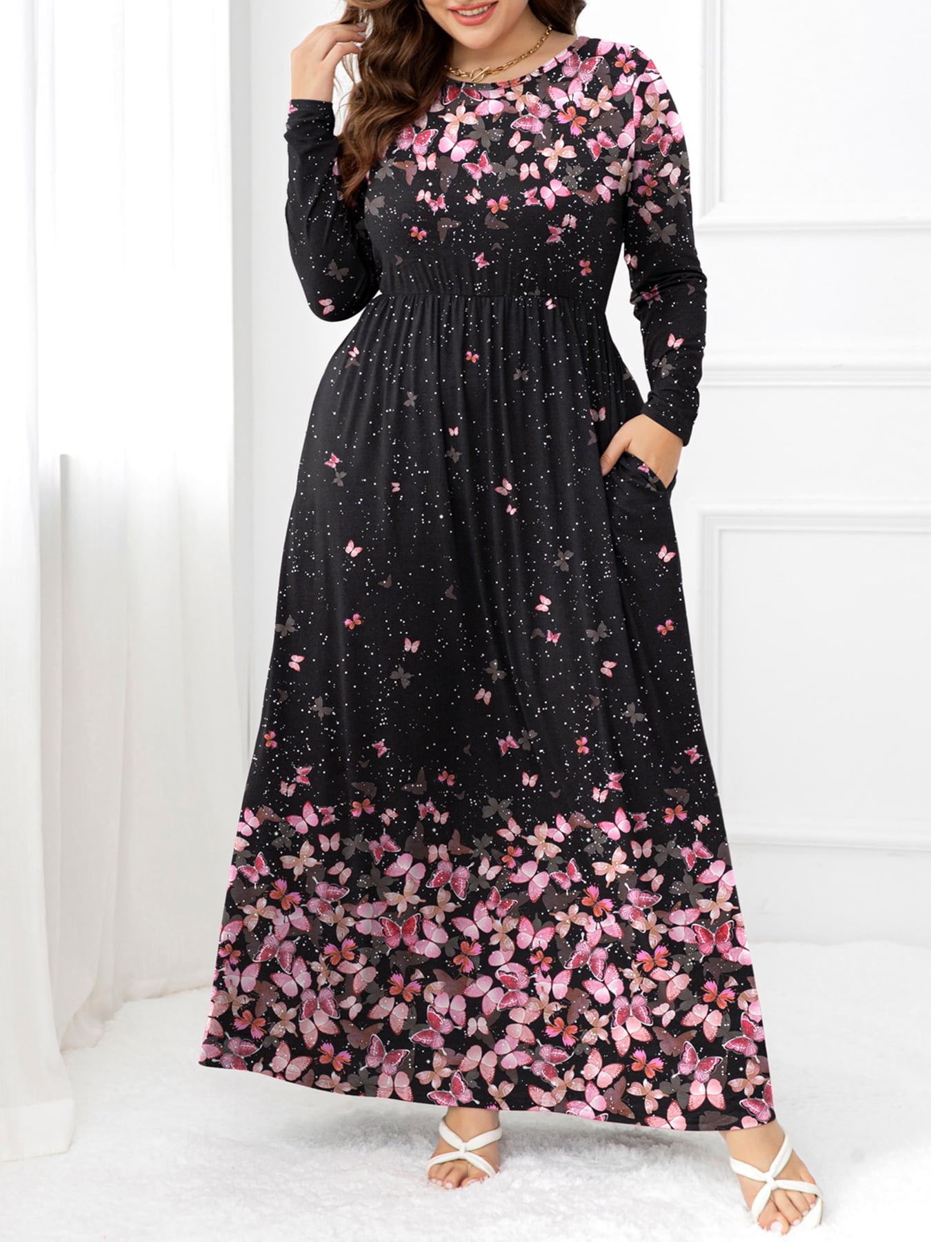 Plus Size Round Neck Maxi Dress with Pockets - Little Miss Vanilla