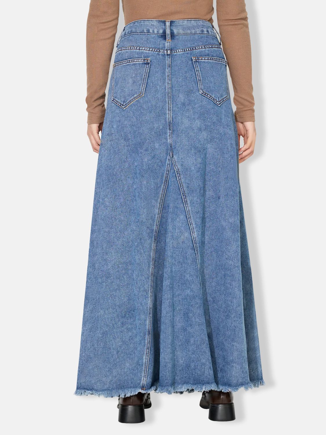 Raw Hem Maxi Denim Skirt - Little Miss Vanilla