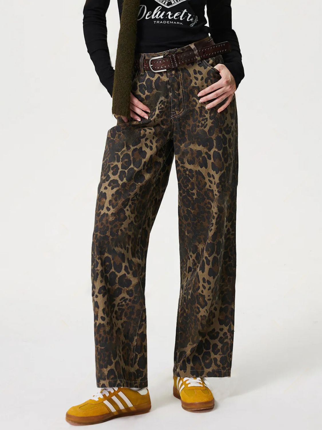 Leopard Straight Jeans with Pockets - Little Miss Vanilla