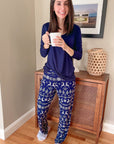 Blue Solid Top and Christmas Pants Two Piece Lounge Set - Little Miss Vanilla