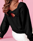 Bow Cutout Round Neck Long Sleeve Sweatshirt - Little Miss Vanilla