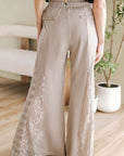 Smoke Gray Boho Lace Patchwork Wide Leg High Waist Pants