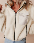 Jet Stream Zip-up Pocketed Hooded Sherpa Jacket