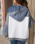 Light Blue Quilted Textured Patchwork Loose Fit Hooded Jacket - Little Miss Vanilla