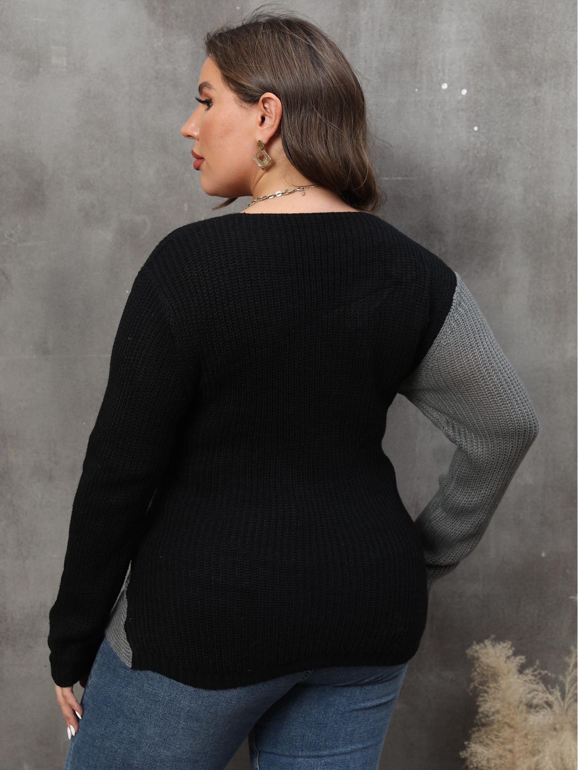 Plus Size Two-Tone Surplice Neck Sweater - Little Miss Vanilla