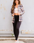 Pink Geometric Plaid Print Pocketed Shacket