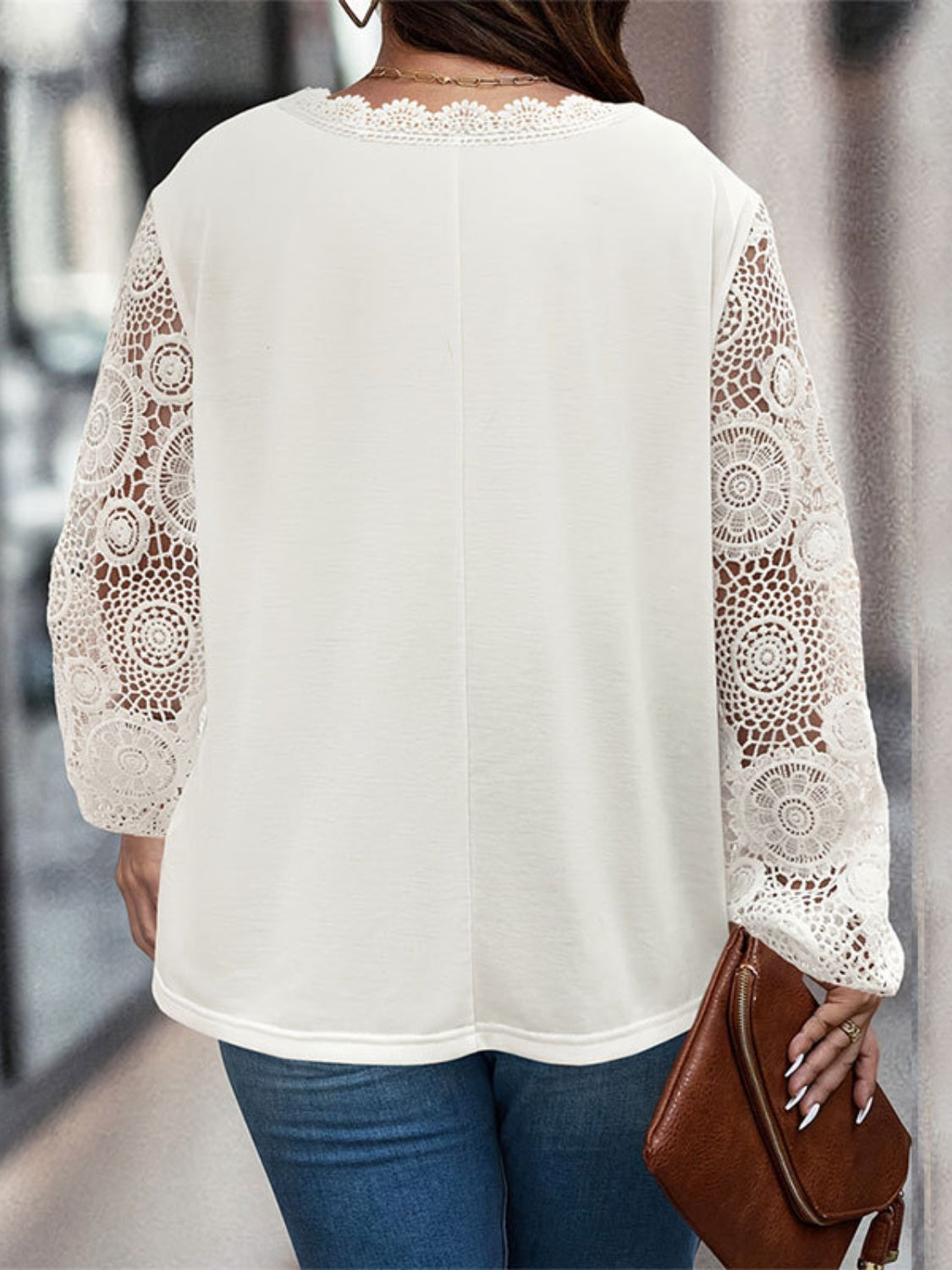 Plus Size Lace Detail V-Neck Long Sleeve T-Shirt - Little Miss Vanilla