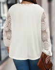 Plus Size Lace Detail V-Neck Long Sleeve T-Shirt - Little Miss Vanilla