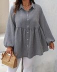 Plus Size Plaid Collared Neck Long Sleeve Shirt - Little Miss Vanilla