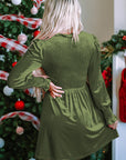 Moss Green Frilled Neck Smocked Bodice Velvet Dress - Little Miss Vanilla