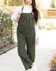 Jungle Green Solid Pocketed Loose Fit Corduroy Overall