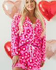 Pink Flower Print Long Sleeve Shirt Shorts Pajamas Set - Little Miss Vanilla