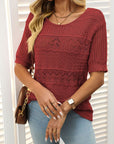 Mandy Openwork Round Neck Half Sleeve Knit Top - Little Miss Vanilla