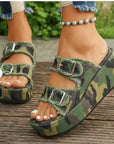 Fashion Denim Buckle Wedges Sandals Summer Outdoor High Heel Slippers Thick Bottom Camouflage Shoes For Women