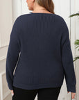 Plus Size Contrast Dropped Shoulder Long Sleeve Sweater - Little Miss Vanilla