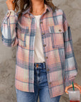 Pink Black/Pink Plaid Flap Pockets Shacket