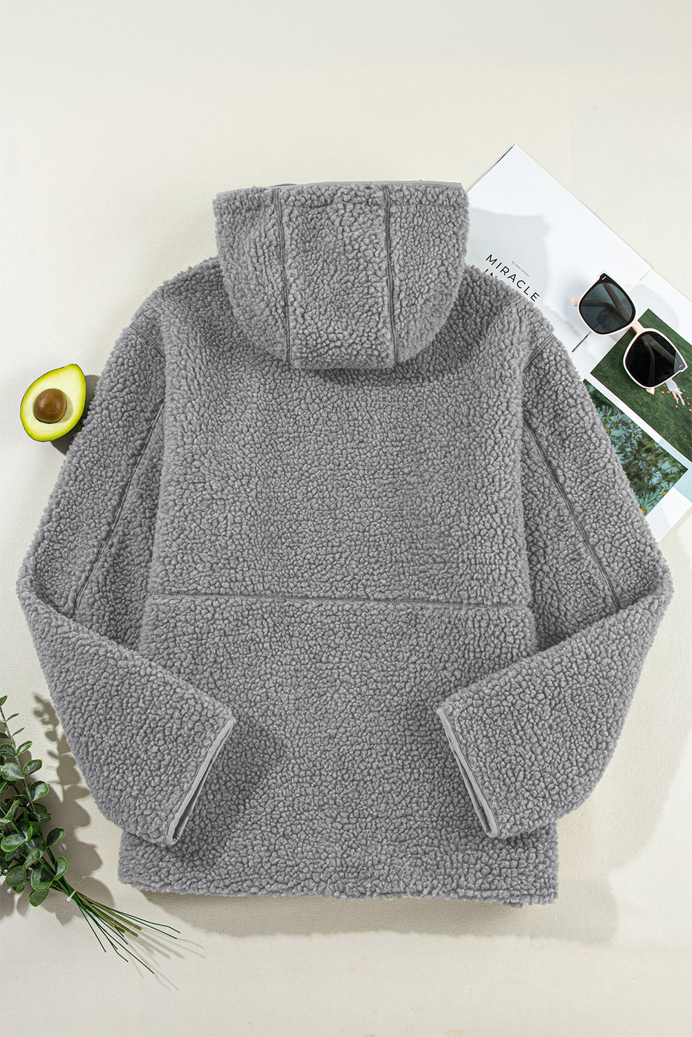 Medium Grey Fleece Zip Up Drawstring Hooded Pocketed Jacket - Little Miss Vanilla