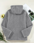 Medium Grey Fleece Zip Up Drawstring Hooded Pocketed Jacket - Little Miss Vanilla