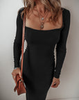 Black Long Sleeve Square Neck Maxi Bodycon Dress - Little Miss Vanilla