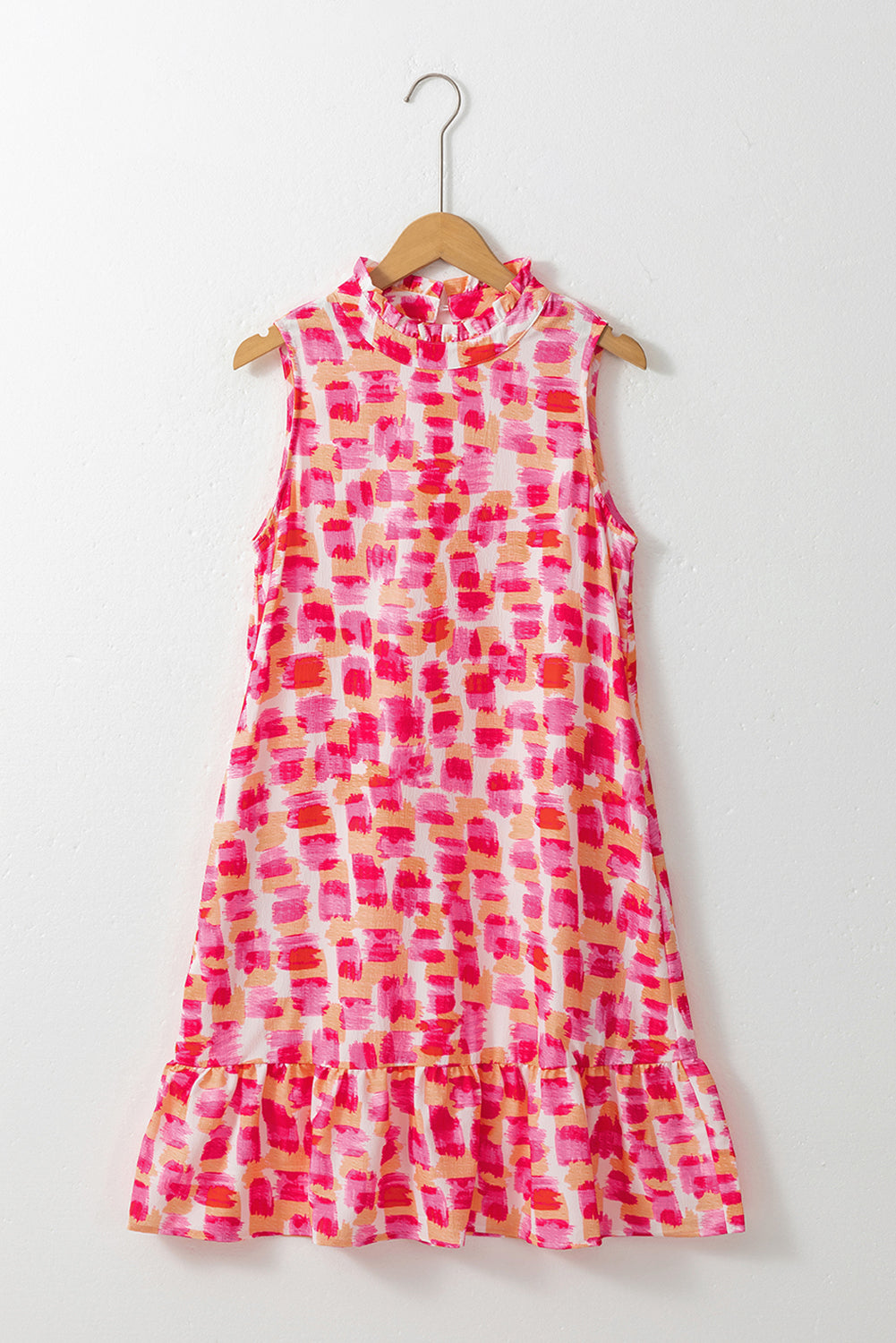 Pink Abstract Print Frilly Neck Sleeveless Mini Dress - Little Miss Vanilla