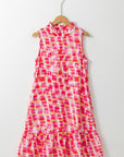 Pink Abstract Print Frilly Neck Sleeveless Mini Dress - Little Miss Vanilla