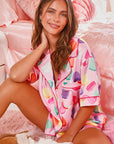 Pink Full Pattern Shirt and Shorts Satin Pajama Set - Little Miss Vanilla