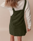 Vineyard Green Solid Front Pockets Sleeveless Corduroy Overall Dress - Little Miss Vanilla