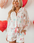 White Christmas Wine Glass Print Bow Knot Two Piece Pajama Set - Little Miss Vanilla