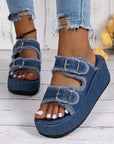 Fashion Denim Buckle Wedges Sandals Summer Outdoor High Heel Slippers Thick Bottom Camouflage Shoes For Women