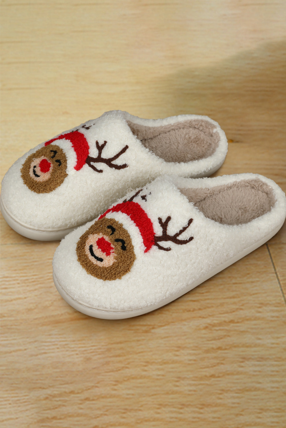 White Christmas Deer Home Indoor Plush Slippers - Little Miss Vanilla