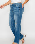 bytos Full Size Raw Hem Distressed Mid Rise Straight Jeans - Little Miss Vanilla