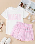 White MAMA Printed Tee and Plaid Shorts Lounge Set - Little Miss Vanilla