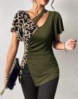 Ruched Leopard Flutter Sleeve T-Shirt - Little Miss Vanilla